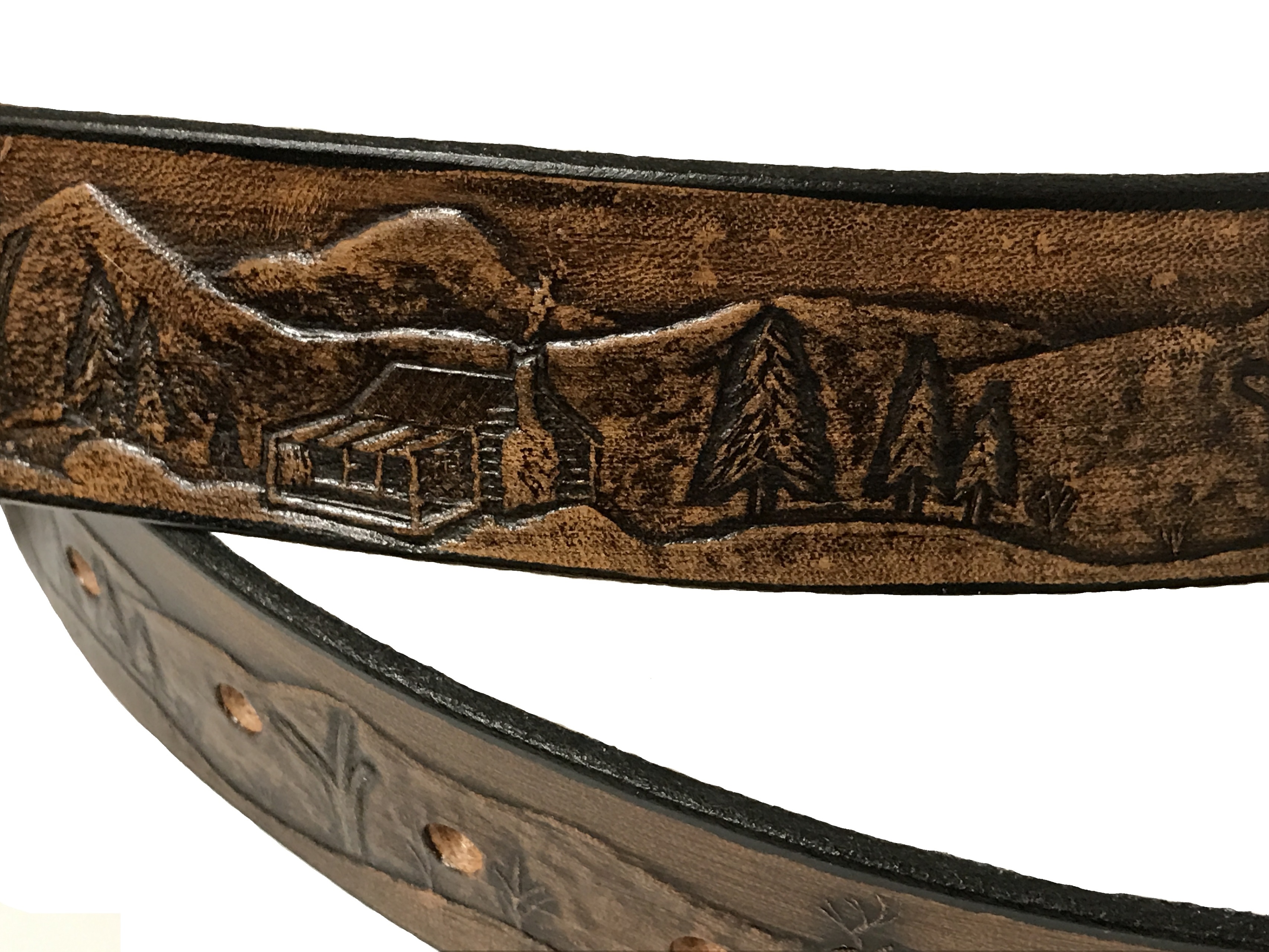 Deer Design Handmade Mens Leather Belt 1.5&quot; wide Work Casual Western Color Cocoa Brown