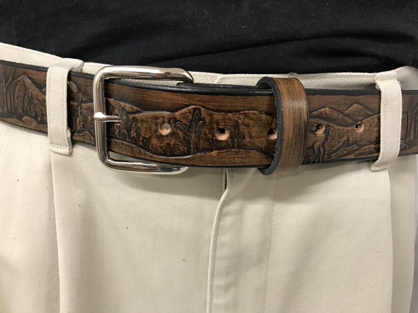 Deer Design Handmade Mens Leather Belt 1.5&quot; wide Work Casual Western Color Cocoa Brown